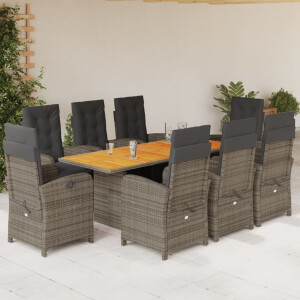 vidaXL 9-delige Tuinset met kussens poly rattan grijs