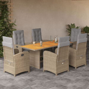 vidaXL 7-delige Tuinset met kussens poly rattan beige