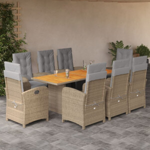 vidaXL 9-delige Tuinset met kussens poly rattan beige