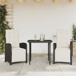 vidaXL 3-delige Bistroset met kussens poly rattan zwart