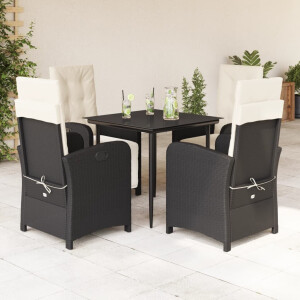 vidaXL 5-delige Tuinset met kussens poly rattan zwart