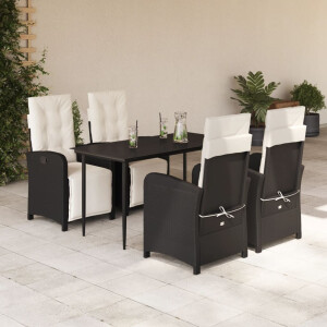vidaXL 5-delige Tuinset met kussens poly rattan zwart