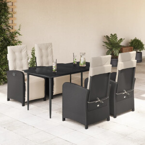 vidaXL 5-delige Tuinset met kussens poly rattan zwart