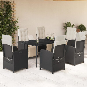 vidaXL 7-delige Tuinset met kussens poly rattan zwart