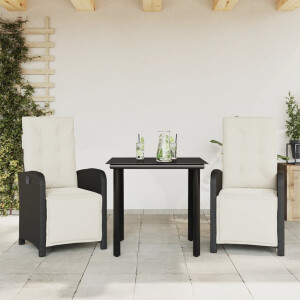 vidaXL 3-delige Bistroset met kussens poly rattan zwart