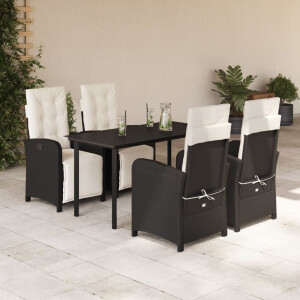 vidaXL 5-delige Tuinset met kussens poly rattan zwart