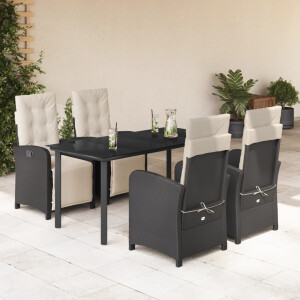 vidaXL 5-delige Tuinset met kussens poly rattan zwart