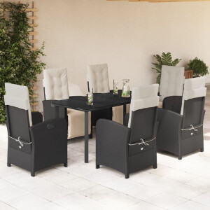 vidaXL 7-delige Tuinset met kussens poly rattan zwart