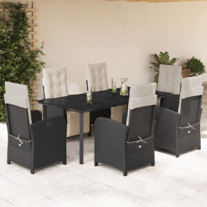 vidaXL 7-delige Tuinset met kussens poly rattan zwart