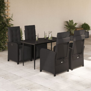 vidaXL 5-delige Tuinset met kussens poly rattan zwart