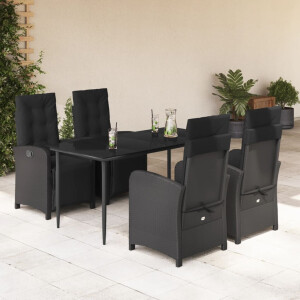 vidaXL 5-delige Tuinset met kussens poly rattan zwart
