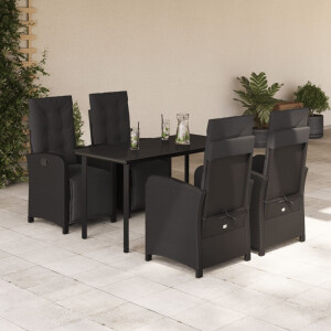 vidaXL 5-delige Tuinset met kussens poly rattan zwart