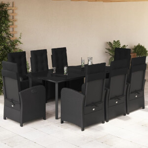 vidaXL 9-delige Tuinset poly rattan zwart