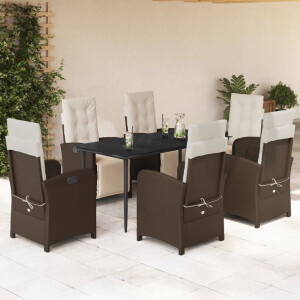 vidaXL 7-delige Tuinset met kussens poly rattan bruin