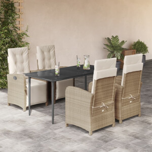 vidaXL 5-delige Tuinset met kussens poly rattan beige