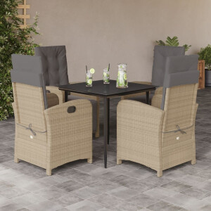 vidaXL 5-delige Tuinset met kussens poly rattan beige