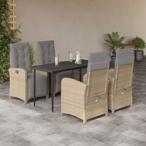 vidaXL 5-delige Tuinset met kussens poly rattan beige