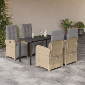 vidaXL 5-delige Tuinset met kussens poly rattan beige