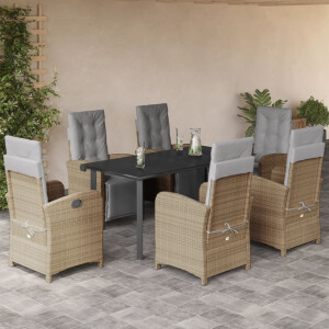 vidaXL 7-delige Tuinset met kussens poly rattan beige