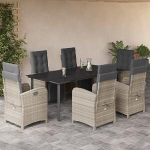 vidaXL 7-delige Tuinset met kussens poly rattan grijs