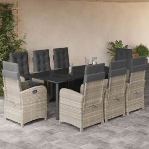 vidaXL 9-delige Tuinset met kussens poly rattan lichtgrijs