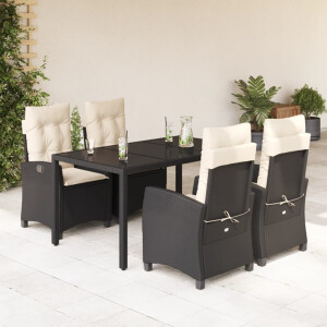 vidaXL 5-delige Tuinset met kussens poly rattan zwart