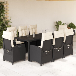 vidaXL 9-delige Tuinset poly rattan zwart