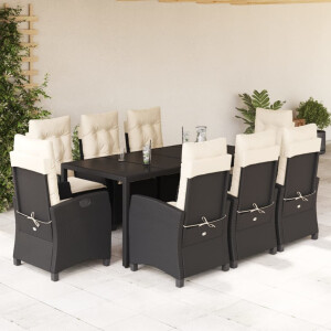 vidaXL 9-delige Tuinset poly rattan zwart