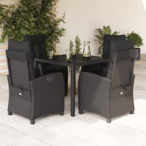 vidaXL 5-delige Tuinset met kussens poly rattan zwart