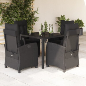 vidaXL 5-delige Tuinset met kussens poly rattan zwart