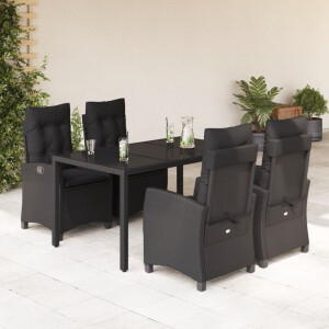 vidaXL 5-delige Tuinset met kussens poly rattan zwart