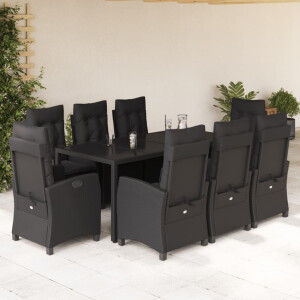 vidaXL 9-delige Tuinset poly rattan zwart