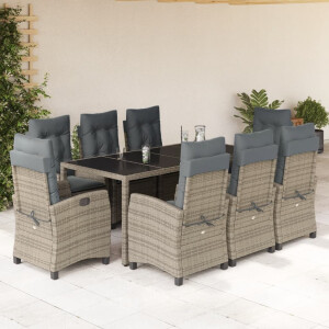 vidaXL 9-delige Tuinset met kussens poly rattan grijs
