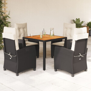 vidaXL 5-delige Tuinset met kussens poly rattan zwart