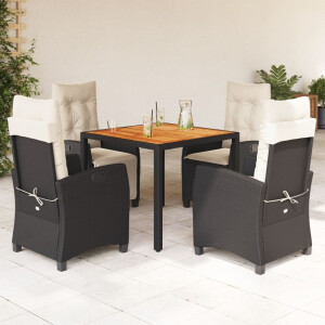 vidaXL 5-delige Tuinset met kussens poly rattan zwart