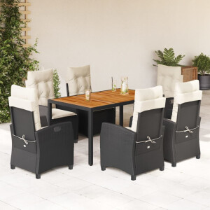 vidaXL 7-delige Tuinset met kussens poly rattan zwart