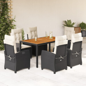 vidaXL 7-delige Tuinset met kussens poly rattan zwart