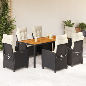 vidaXL 7-delige Tuinset met kussens poly rattan zwart