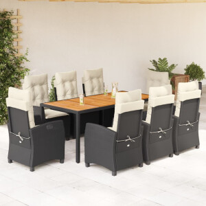 vidaXL 9-delige Tuinset poly rattan zwart