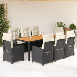 vidaXL 9-delige Tuinset poly rattan zwart