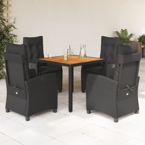 vidaXL 5-delige Tuinset met kussens poly rattan zwart