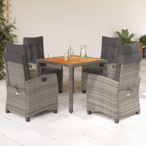 vidaXL 5-delige Tuinset met kussens poly rattan grijs