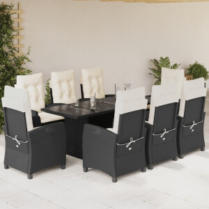 vidaXL 9-delige Tuinset poly rattan zwart