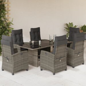 vidaXL 7-delige Tuinset met kussens poly rattan grijs