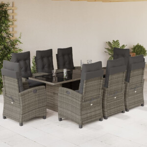 vidaXL 9-delige Tuinset met kussens poly rattan grijs