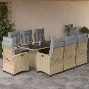 vidaXL 9-delige Tuinset met kussens poly rattan gemengd beige