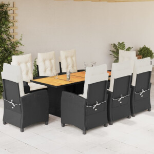 vidaXL 9-delige Tuinset poly rattan zwart