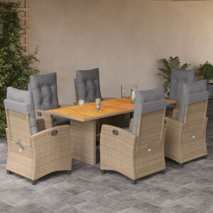vidaXL 7-delige Tuinset met kussens poly rattan gemengd beige