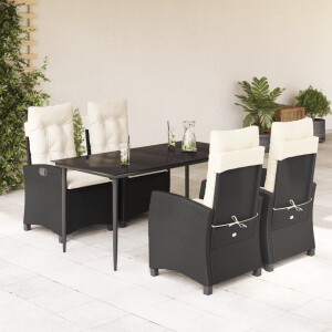 vidaXL 5-delige Tuinset met kussens poly rattan zwart