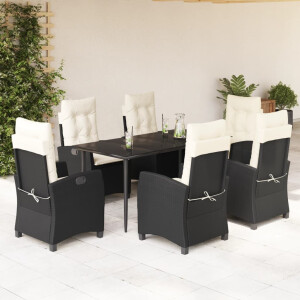 vidaXL 7-delige Tuinset met kussens poly rattan zwart